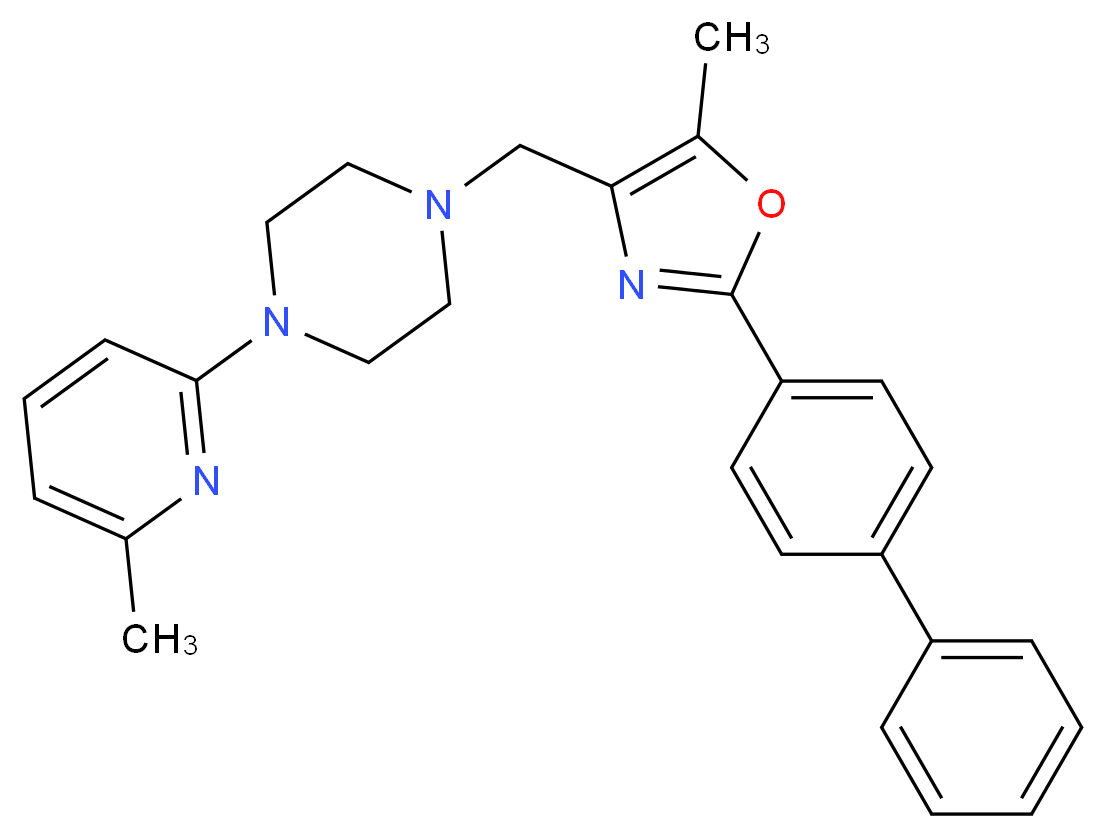 1-{[2-(4-biphenylyl)-5-methyl-1,3-oxazol-4-yl]methyl}-4-(6-methyl-2-pyridinyl)piperazine_分子结构_CAS_)