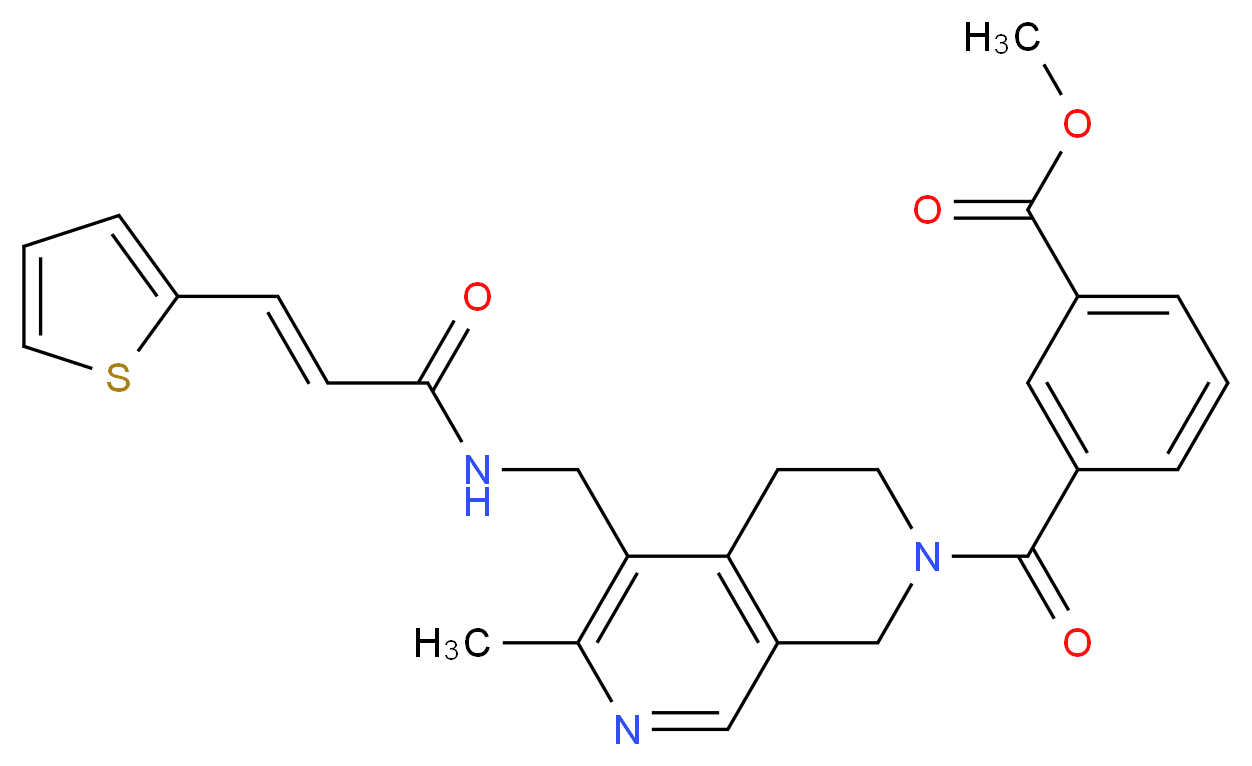 methyl 3-{[6-methyl-5-({[(2E)-3-(2-thienyl)-2-propenoyl]amino}methyl)-3,4-dihydro-2,7-naphthyridin-2(1H)-yl]carbonyl}benzoate_分子结构_CAS_)