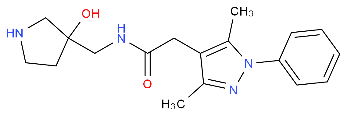 2-(3,5-dimethyl-1-phenyl-1H-pyrazol-4-yl)-N-[(3-hydroxy-3-pyrrolidinyl)methyl]acetamide_分子结构_CAS_)