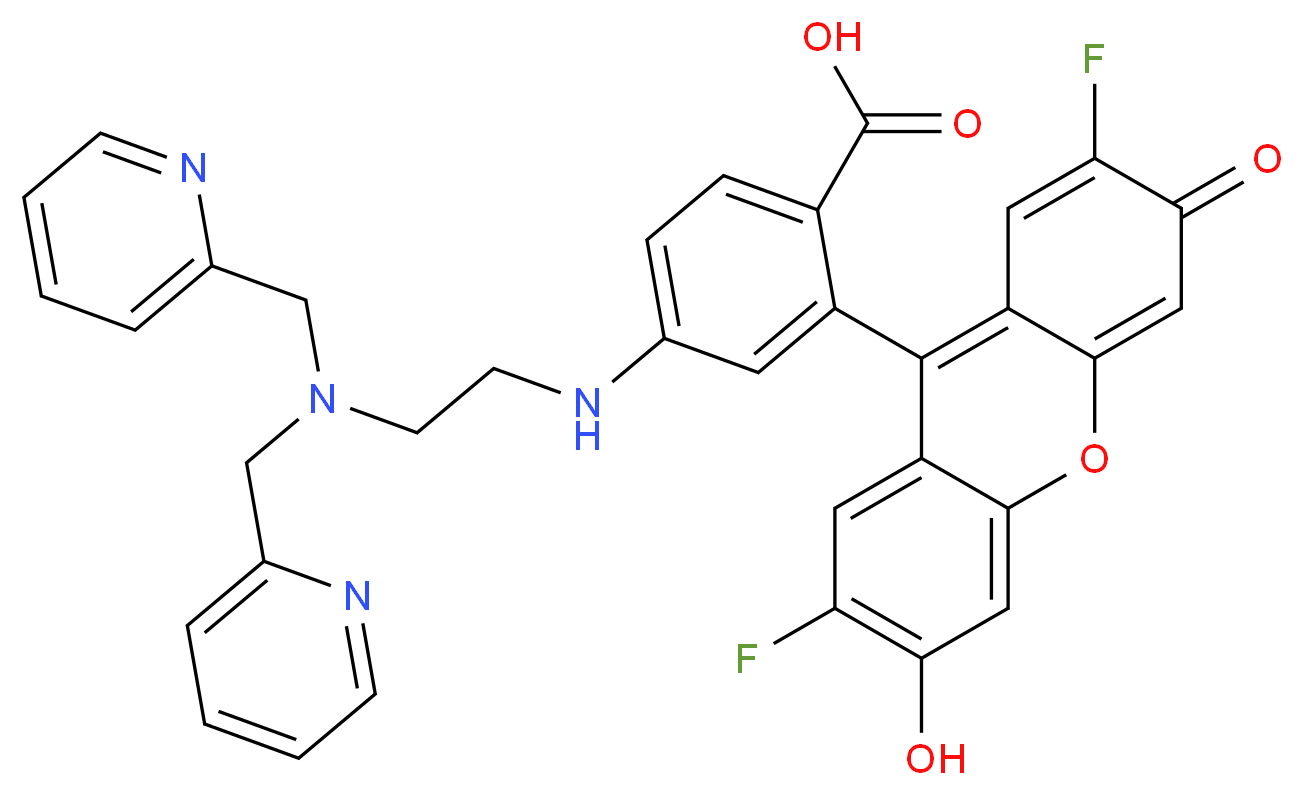 4-({2-[bis(pyridin-2-ylmethyl)amino]ethyl}amino)-2-(2,7-difluoro-6-hydroxy-3-oxo-3H-xanthen-9-yl)benzoic acid_分子结构_CAS_443302-09-8