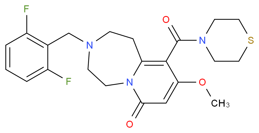 3-(2,6-difluorobenzyl)-9-methoxy-10-(4-thiomorpholinylcarbonyl)-2,3,4,5-tetrahydropyrido[1,2-d][1,4]diazepin-7(1H)-one_分子结构_CAS_)