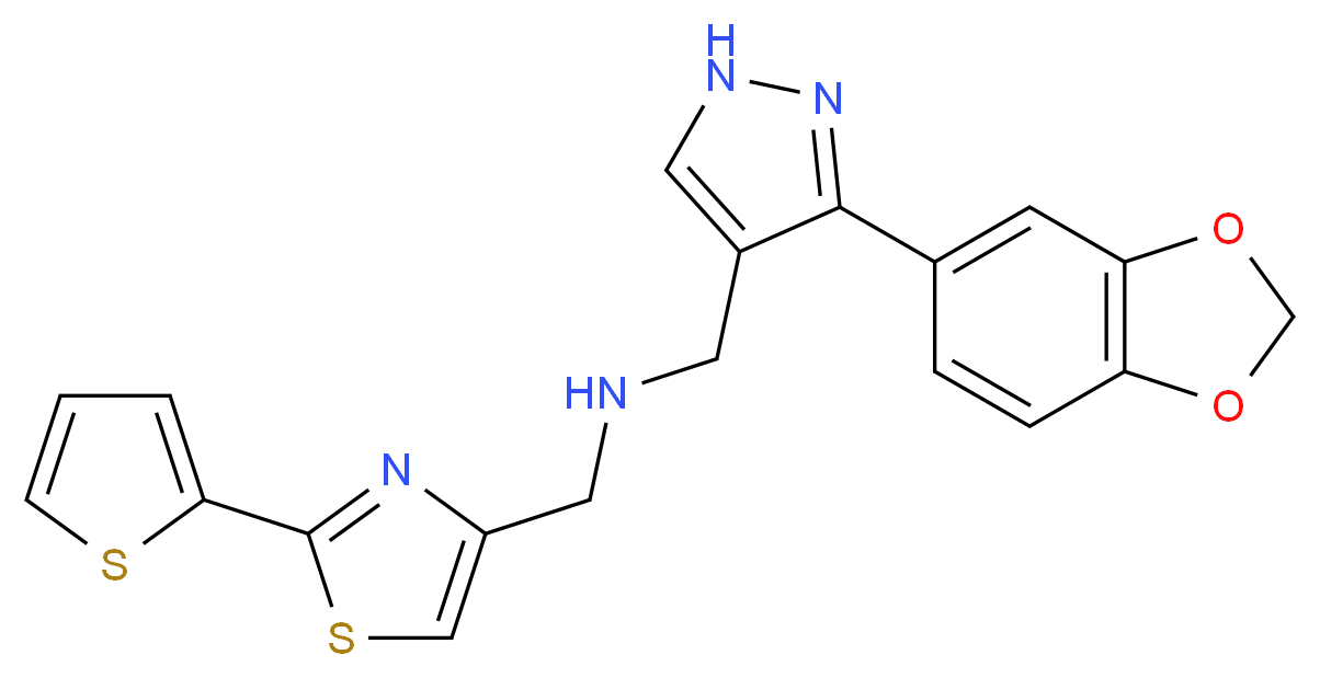 1-[3-(1,3-benzodioxol-5-yl)-1H-pyrazol-4-yl]-N-{[2-(2-thienyl)-1,3-thiazol-4-yl]methyl}methanamine_分子结构_CAS_)