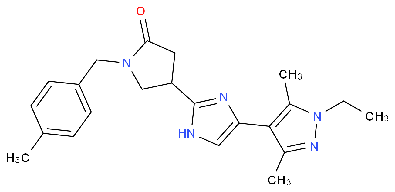 4-[4-(1-ethyl-3,5-dimethyl-1H-pyrazol-4-yl)-1H-imidazol-2-yl]-1-(4-methylbenzyl)pyrrolidin-2-one_分子结构_CAS_)