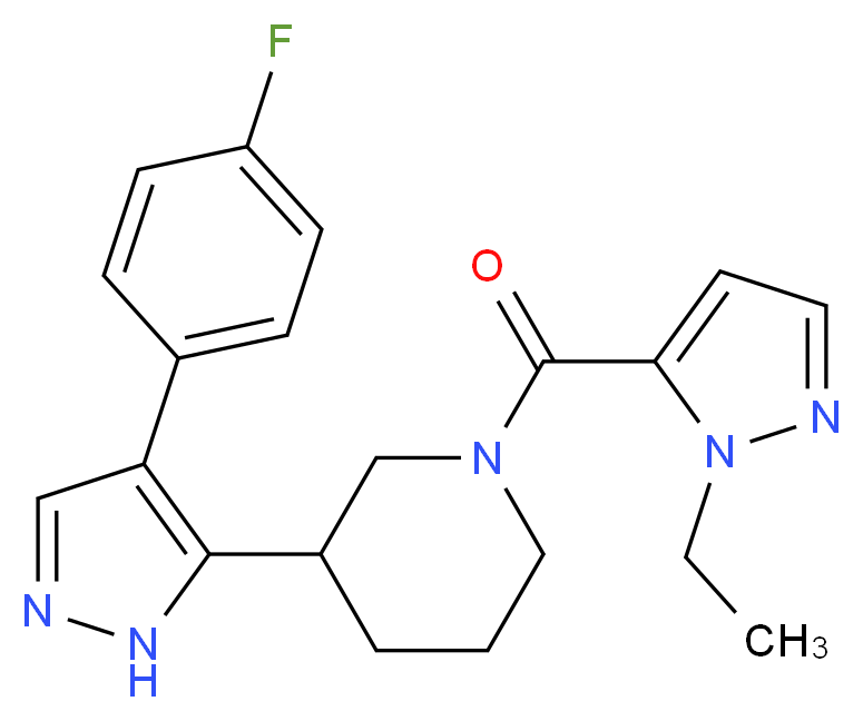1-[(1-ethyl-1H-pyrazol-5-yl)carbonyl]-3-[4-(4-fluorophenyl)-1H-pyrazol-5-yl]piperidine_分子结构_CAS_)