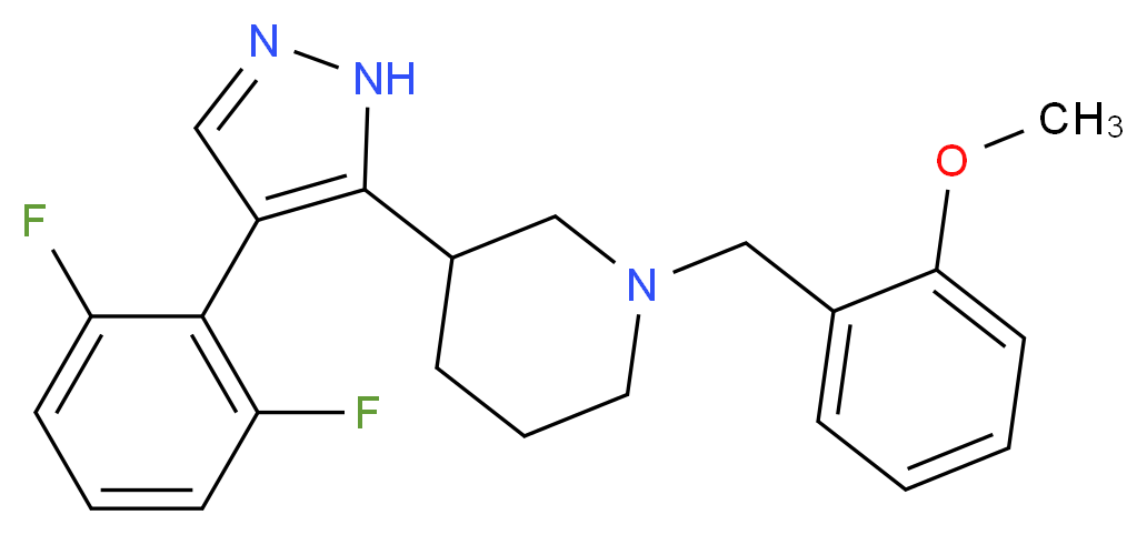 3-[4-(2,6-difluorophenyl)-1H-pyrazol-5-yl]-1-(2-methoxybenzyl)piperidine_分子结构_CAS_)