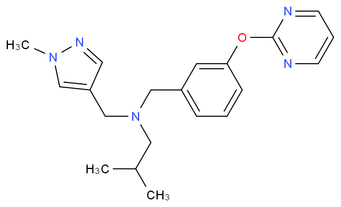 2-methyl-N-[(1-methyl-1H-pyrazol-4-yl)methyl]-N-[3-(pyrimidin-2-yloxy)benzyl]propan-1-amine_分子结构_CAS_)