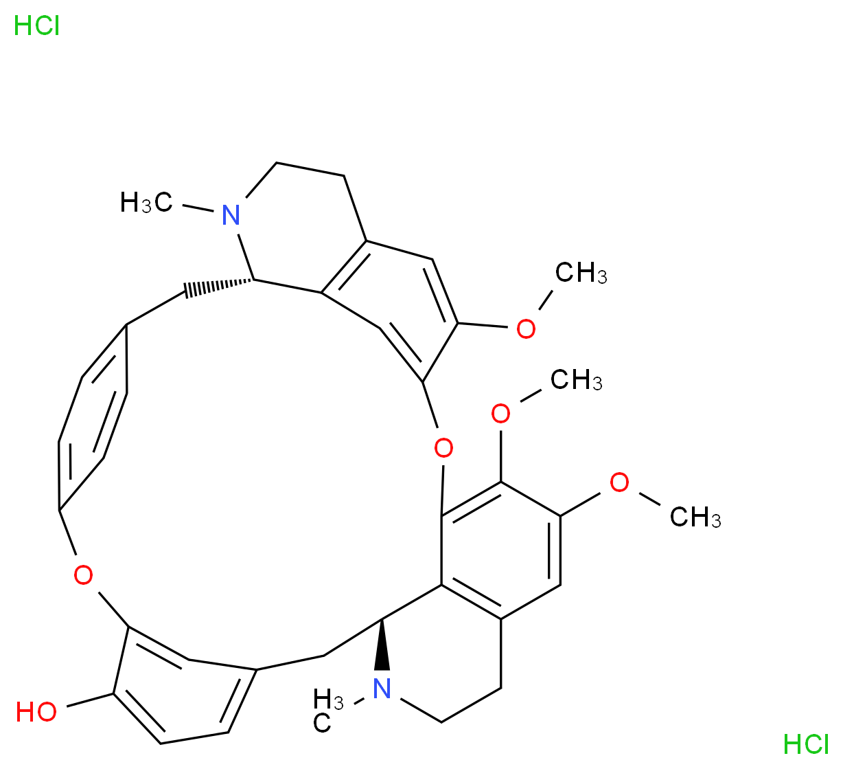 (1S,14R)-20,21,25-trimethoxy-15,30-dimethyl-7,23-dioxa-15,30-diazaheptacyclo[22.6.2.2^{3,6}.1^{8,12}.1^{14,18}.0^{27,31}.0^{22,33}]hexatriaconta-3,5,8(34),9,11,18(33),19,21,24(32),25,27(31),35-dodecae
n-9-ol dihydrochloride_分子结构_CAS_)