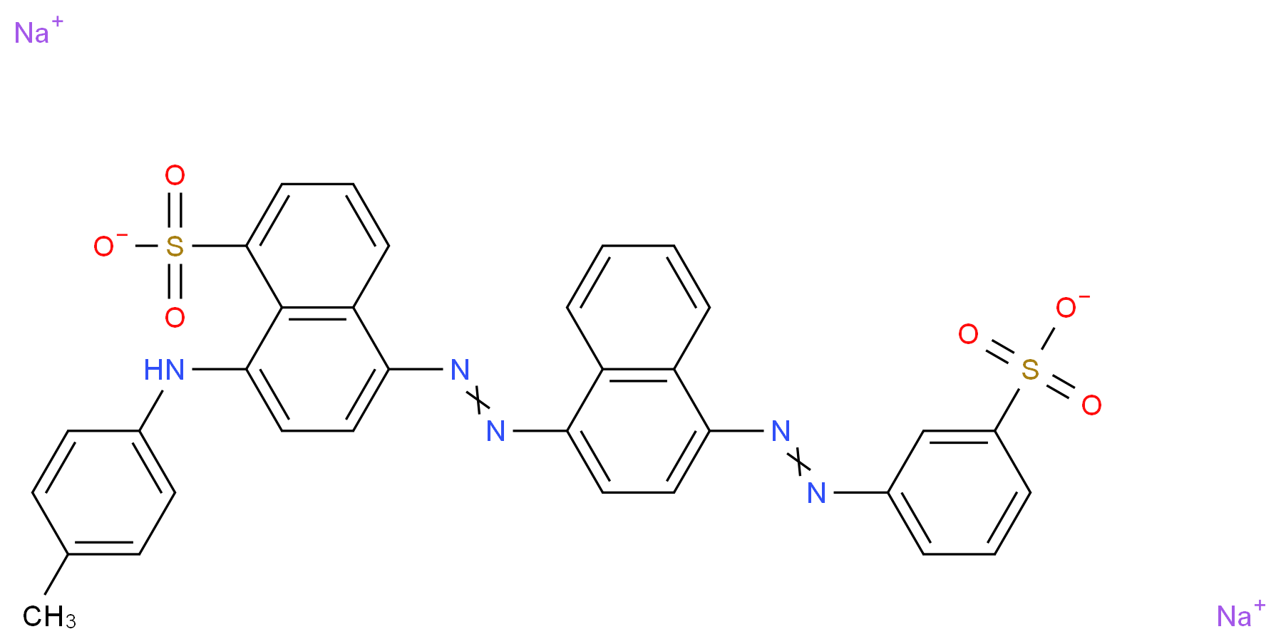 disodium 8-[(4-methylphenyl)amino]-5-(2-{4-[2-(3-sulfonatophenyl)diazen-1-yl]naphthalen-1-yl}diazen-1-yl)naphthalene-1-sulfonate_分子结构_CAS_3529-01-9