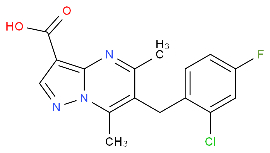 6-(2-Chloro-4-fluorobenzyl)-5,7-dimethylpyrazolo-[1,5-a]pyrimidine-3-carboxylic acid_分子结构_CAS_)