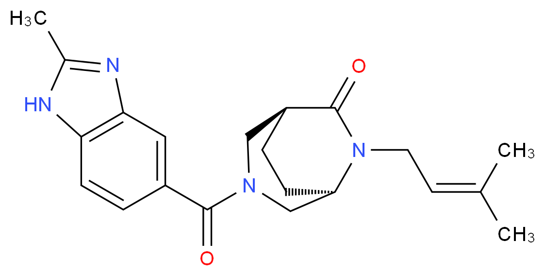 (1S*,5R*)-3-[(2-methyl-1H-benzimidazol-5-yl)carbonyl]-6-(3-methyl-2-buten-1-yl)-3,6-diazabicyclo[3.2.2]nonan-7-one_分子结构_CAS_)