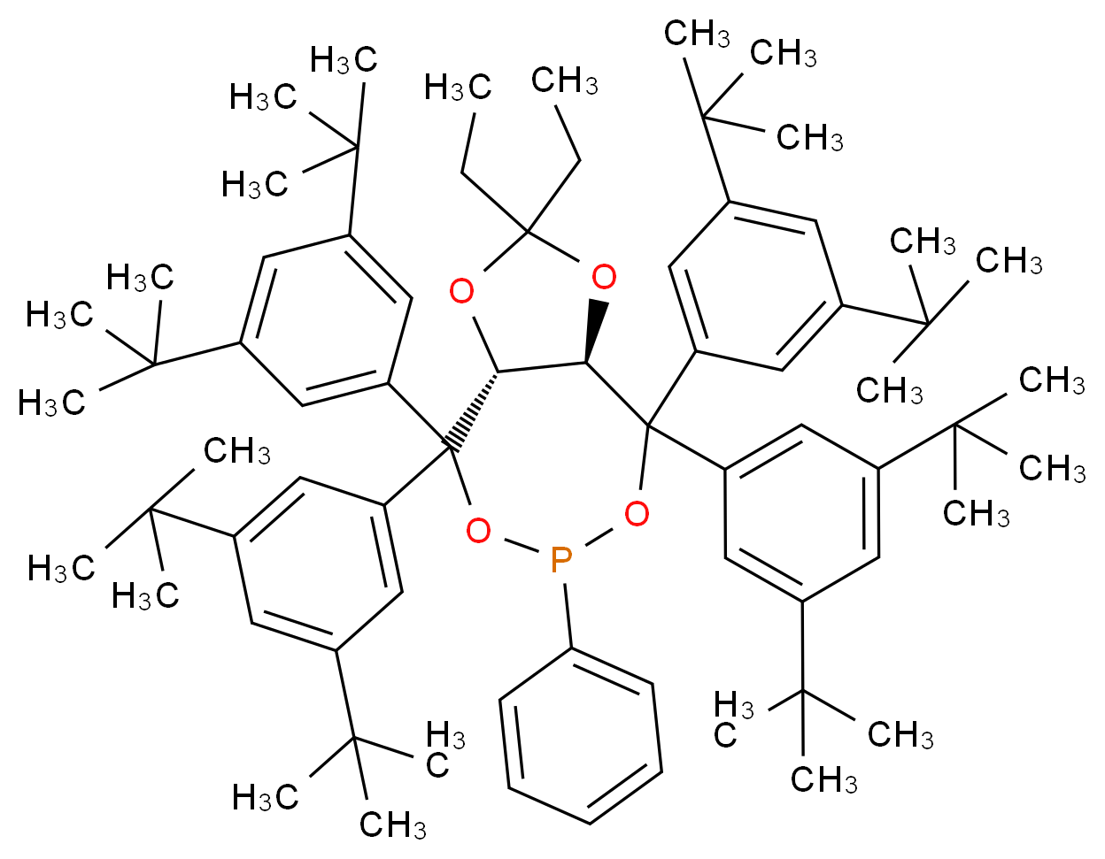 (3aR,8aR)-4,4,8,8-tetrakis(3,5-di-tert-butylphenyl)-2,2-diethyl-6-phenyl-hexahydro-[1,3]dioxolo[4,5-e][1,3,2]dioxaphosphepine_分子结构_CAS_1241684-27-4