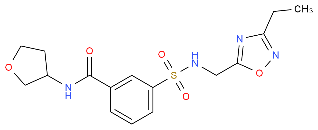 3-({[(3-ethyl-1,2,4-oxadiazol-5-yl)methyl]amino}sulfonyl)-N-(tetrahydrofuran-3-yl)benzamide_分子结构_CAS_)