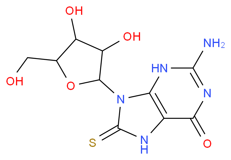 2-amino-9-[3,4-dihydroxy-5-(hydroxymethyl)oxolan-2-yl]-8-sulfanylidene-6,7,8,9-tetrahydro-3H-purin-6-one_分子结构_CAS_26001-38-7