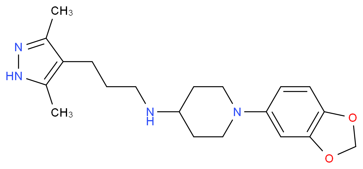 1-(1,3-benzodioxol-5-yl)-N-[3-(3,5-dimethyl-1H-pyrazol-4-yl)propyl]piperidin-4-amine_分子结构_CAS_)