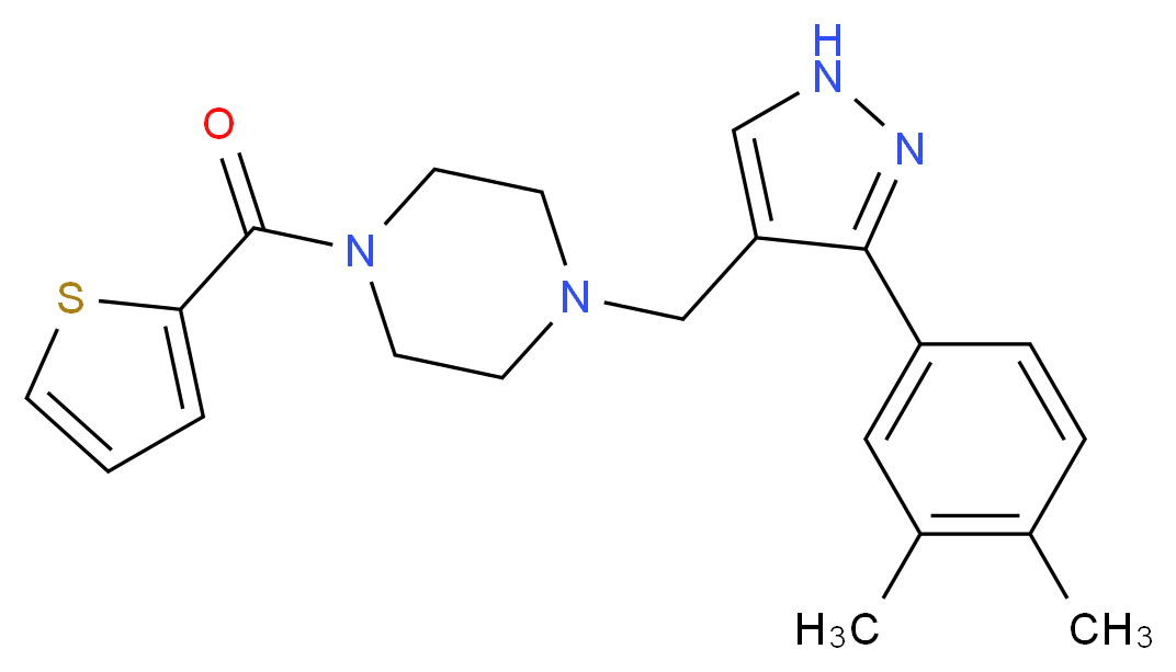 1-{[3-(3,4-dimethylphenyl)-1H-pyrazol-4-yl]methyl}-4-(2-thienylcarbonyl)piperazine_分子结构_CAS_)