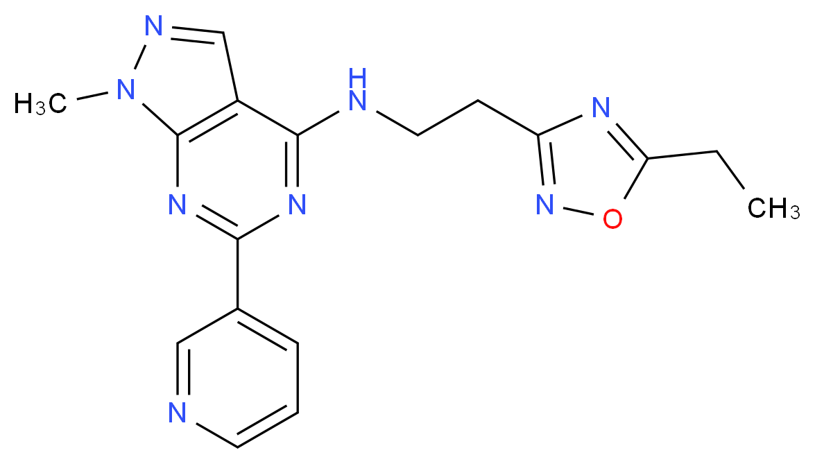 N-[2-(5-ethyl-1,2,4-oxadiazol-3-yl)ethyl]-1-methyl-6-(3-pyridinyl)-1H-pyrazolo[3,4-d]pyrimidin-4-amine_分子结构_CAS_)