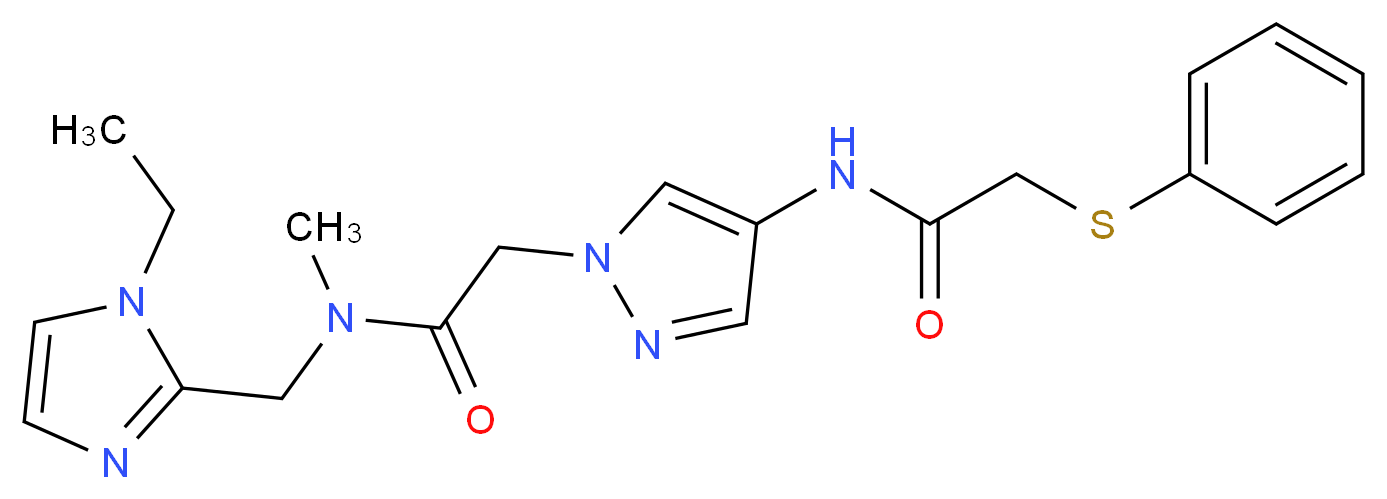 N-(1-{2-[[(1-ethyl-1H-imidazol-2-yl)methyl](methyl)amino]-2-oxoethyl}-1H-pyrazol-4-yl)-2-(phenylthio)acetamide_分子结构_CAS_)