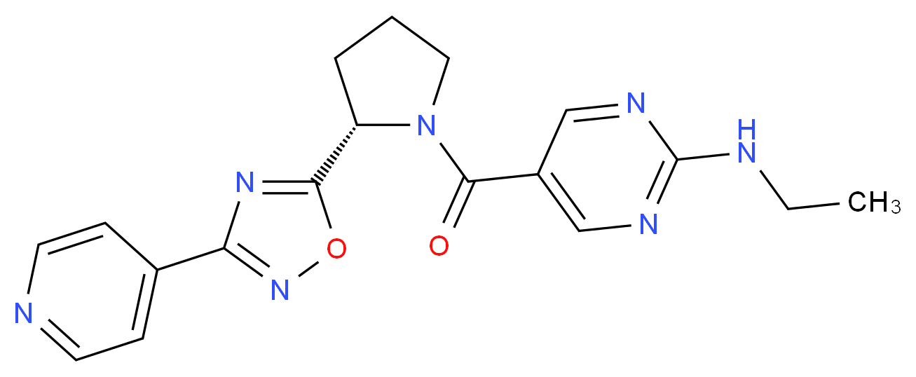 N-ethyl-5-({(2S)-2-[3-(4-pyridinyl)-1,2,4-oxadiazol-5-yl]-1-pyrrolidinyl}carbonyl)-2-pyrimidinamine_分子结构_CAS_)