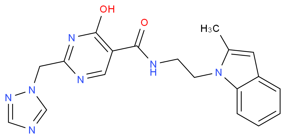 4-hydroxy-N-[2-(2-methyl-1H-indol-1-yl)ethyl]-2-(1H-1,2,4-triazol-1-ylmethyl)pyrimidine-5-carboxamide_分子结构_CAS_)