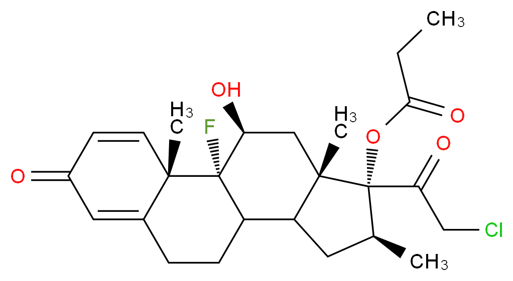(9R,10S,11S,13S,16S,17R)-17-(2-chloroacetyl)-9-fluoro-11-hydroxy-10,13,16-trimethyl-3-oxo-6,7,8,9,10,11,12,13,14,15,16,17-dodecahydro-3H-cyclopenta[a]phenanthren-17-yl propionate_分子结构_CAS_)