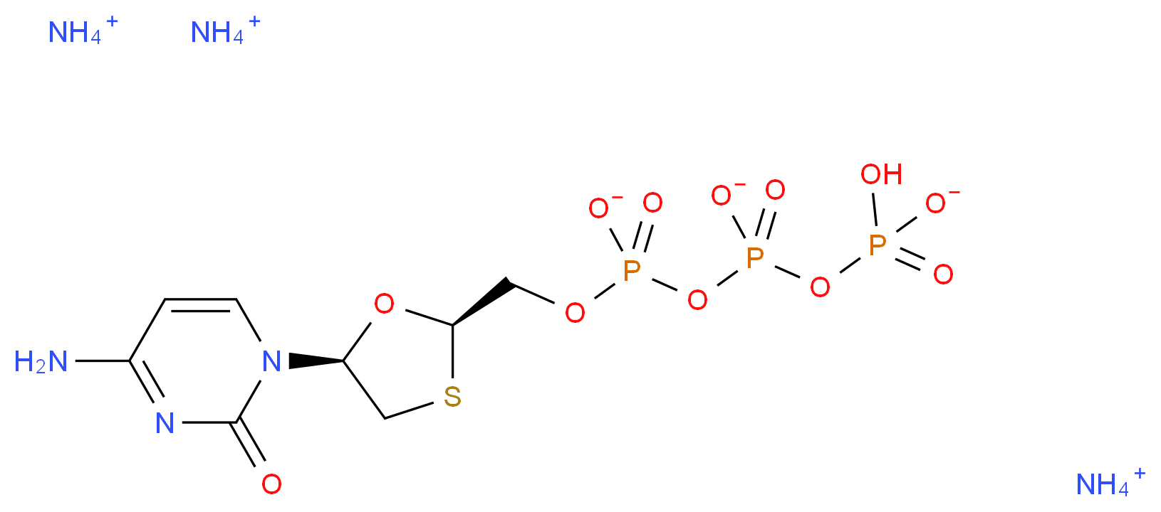 triammonium ({[(2R,5S)-5-(4-amino-2-oxo-1,2-dihydropyrimidin-1-yl)-1,3-oxathiolan-2-yl]methyl phosphonato}oxy)(hydrogen phosphonatooxy)phosphinate_分子结构_CAS_1187058-42-9