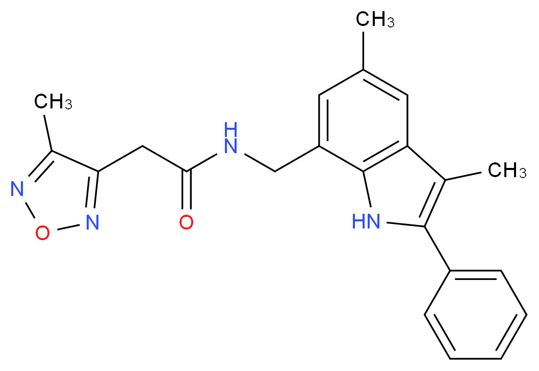 N-[(3,5-dimethyl-2-phenyl-1H-indol-7-yl)methyl]-2-(4-methyl-1,2,5-oxadiazol-3-yl)acetamide_分子结构_CAS_)
