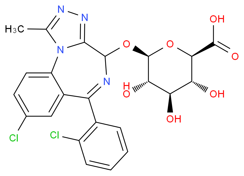 (2R,3R,4R,5S,6R)-6-{[12-chloro-9-(2-chlorophenyl)-3-methyl-2,4,5,8-tetraazatricyclo[8.4.0.0<sup>2</sup>,<sup>6</sup>]tetradeca-1(10),3,5,8,11,13-hexaen-7-yl]oxy}-3,4,5-trihydroxyoxane-2-carboxylic acid_分子结构_CAS_76960-93-5