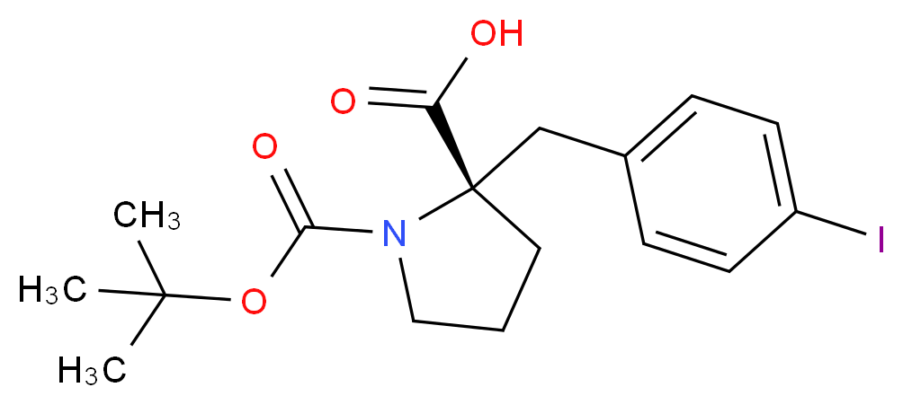 (2S)-1-[(tert-butoxy)carbonyl]-2-[(4-iodophenyl)methyl]pyrrolidine-2-carboxylic acid_分子结构_CAS_1217686-40-2