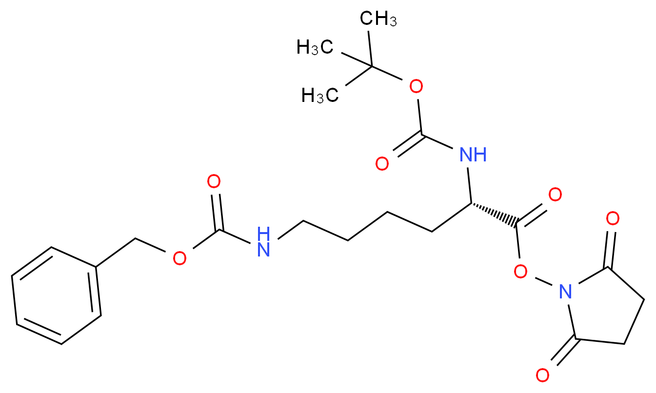 2,5-dioxopyrrolidin-1-yl (2S)-6-{[(benzyloxy)carbonyl]amino}-2-{[(tert-butoxy)carbonyl]amino}hexanoate_分子结构_CAS_34404-36-9