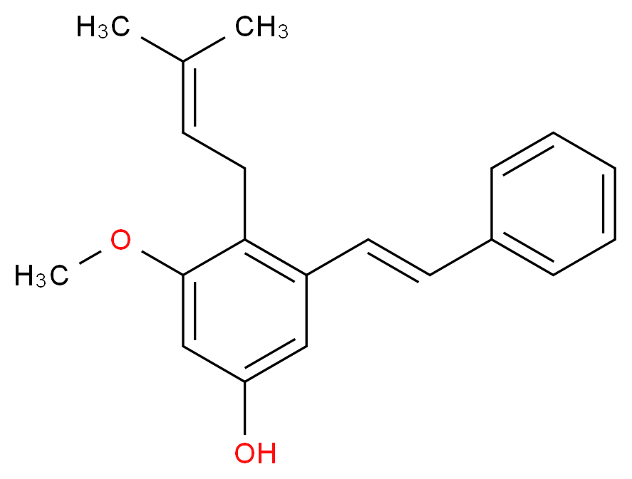 3-methoxy-4-(3-methylbut-2-en-1-yl)-5-[(E)-2-phenylethenyl]phenol_分子结构_CAS_64125-60-6