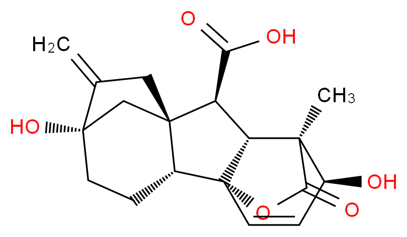 (1R,2R,5S,8S,9S,10R,11S,12S)-5,12-dihydroxy-11-methyl-6-methylidene-16-oxo-15-oxapentacyclo[9.3.2.1<sup>5</sup>,<sup>8</sup>.0<sup>1</sup>,<sup>1</sup><sup>0</sup>.0<sup>2</sup>,<sup>8</sup>]heptadec-13-ene-9-carboxylic acid_分子结构_CAS_106-93-4