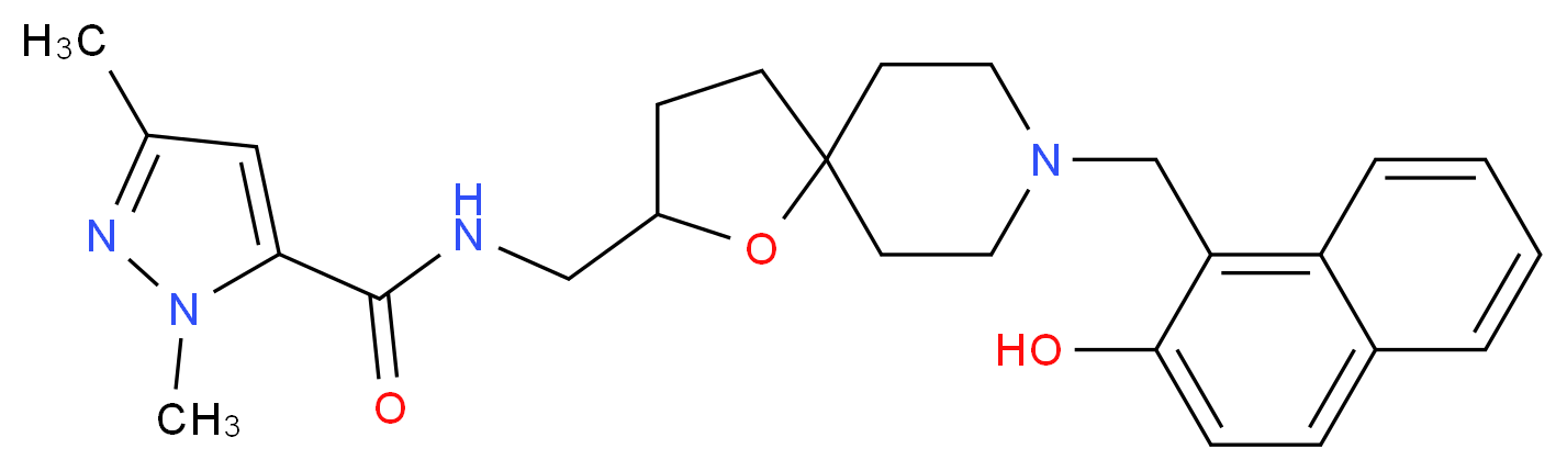 N-({8-[(2-hydroxy-1-naphthyl)methyl]-1-oxa-8-azaspiro[4.5]dec-2-yl}methyl)-1,3-dimethyl-1H-pyrazole-5-carboxamide_分子结构_CAS_)