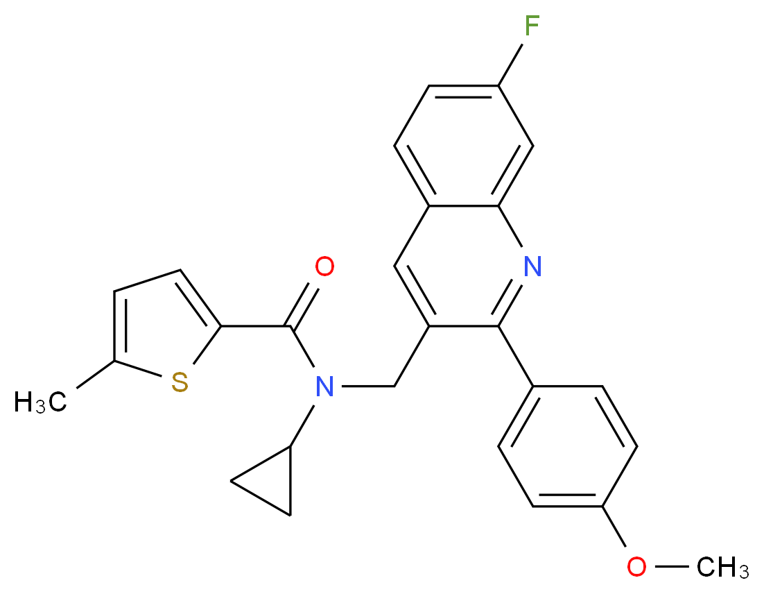 N-cyclopropyl-N-{[7-fluoro-2-(4-methoxyphenyl)-3-quinolinyl]methyl}-5-methyl-2-thiophenecarboxamide_分子结构_CAS_)