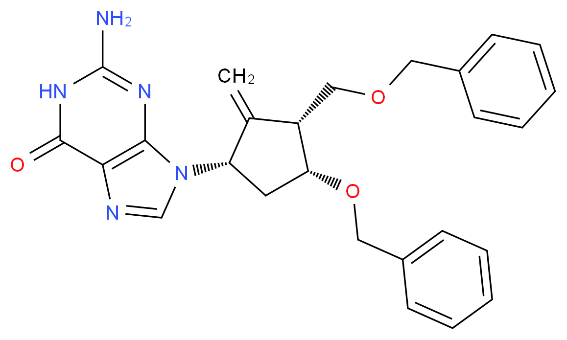 2-amino-9-[(1S,3R,4R)-4-(benzyloxy)-3-[(benzyloxy)methyl]-2-methylidenecyclopentyl]-6,9-dihydro-1H-purin-6-one_分子结构_CAS_142217-81-0