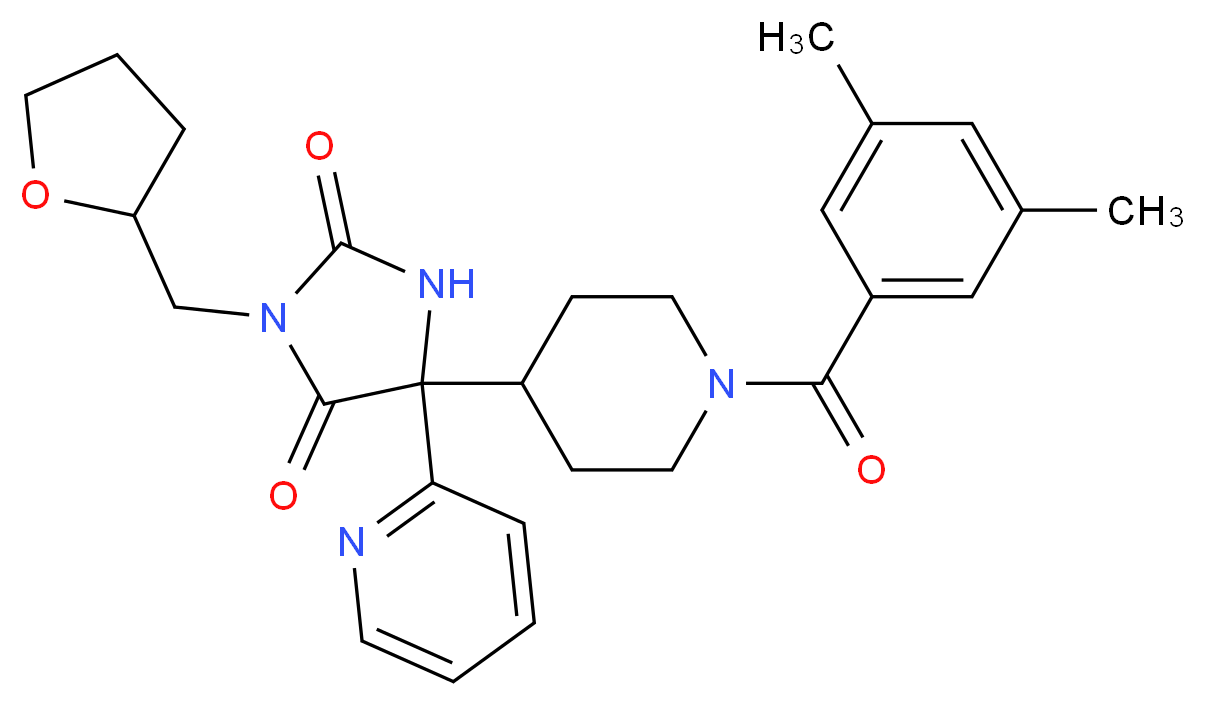 5-[1-(3,5-dimethylbenzoyl)-4-piperidinyl]-5-(2-pyridinyl)-3-(tetrahydro-2-furanylmethyl)-2,4-imidazolidinedione_分子结构_CAS_)