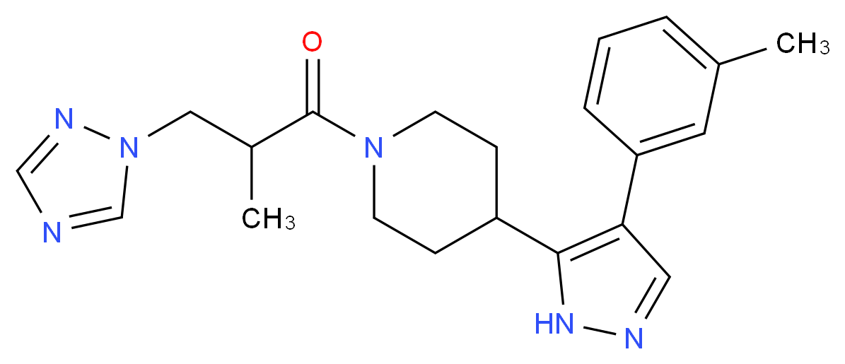 4-[4-(3-methylphenyl)-1H-pyrazol-5-yl]-1-[2-methyl-3-(1H-1,2,4-triazol-1-yl)propanoyl]piperidine_分子结构_CAS_)