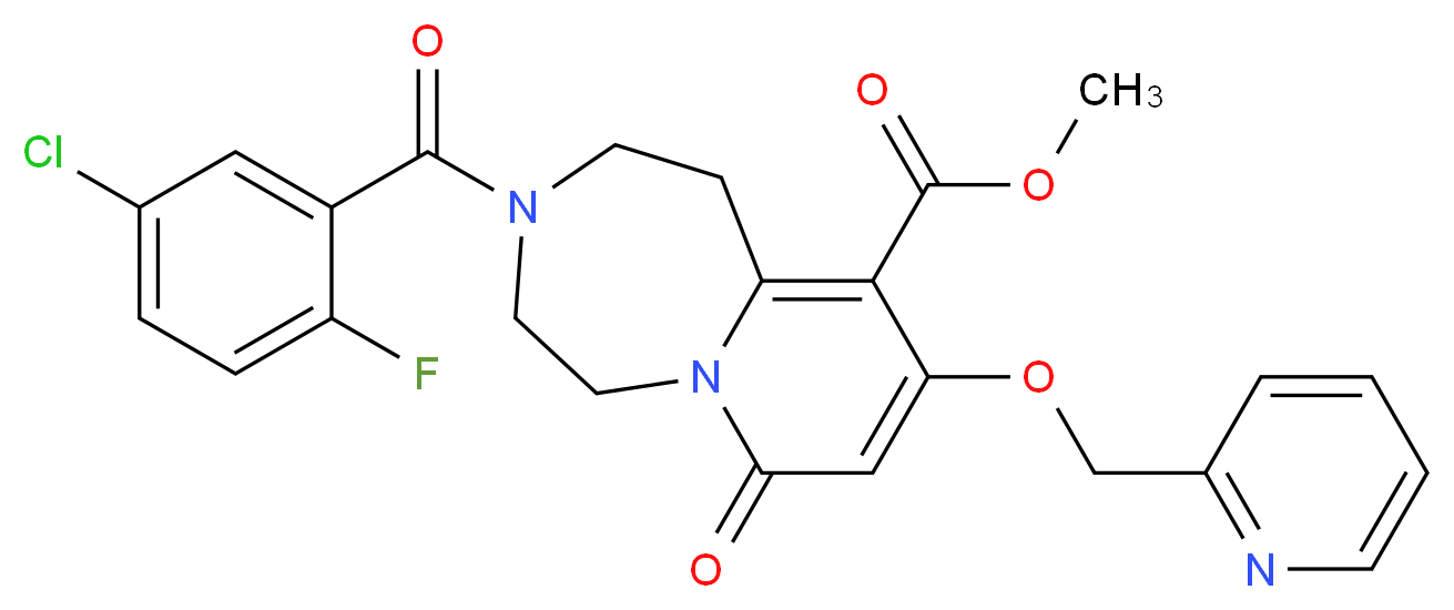 methyl 3-(5-chloro-2-fluorobenzoyl)-7-oxo-9-(2-pyridinylmethoxy)-1,2,3,4,5,7-hexahydropyrido[1,2-d][1,4]diazepine-10-carboxylate_分子结构_CAS_)