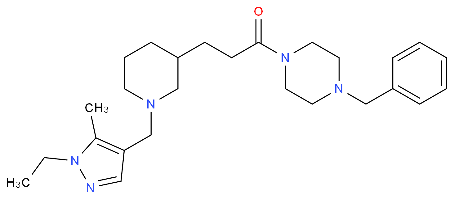 1-benzyl-4-(3-{1-[(1-ethyl-5-methyl-1H-pyrazol-4-yl)methyl]-3-piperidinyl}propanoyl)piperazine_分子结构_CAS_)