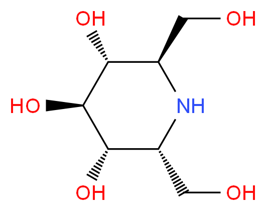 (2R,3R,4R,5S,6R)-2,6-bis(hydroxymethyl)piperidine-3,4,5-triol_分子结构_CAS_119557-99-2