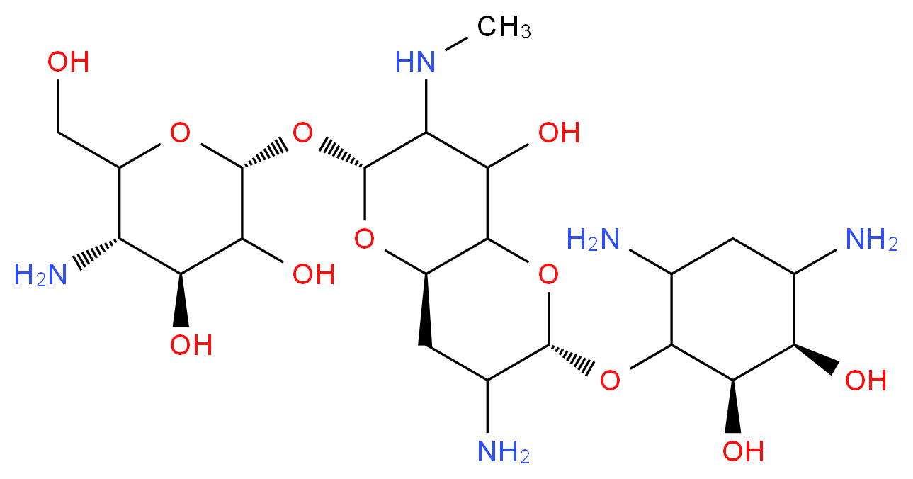 (2R,4S,5S)-2-{[(2R,6S,8aR)-7-amino-6-{[(2R,3R)-4,6-diamino-2,3-dihydroxycyclohexyl]oxy}-4-hydroxy-3-(methylamino)-octahydropyrano[3,2-b]pyran-2-yl]oxy}-5-amino-6-(hydroxymethyl)oxane-3,4-diol_分子结构_CAS_65710-07-8