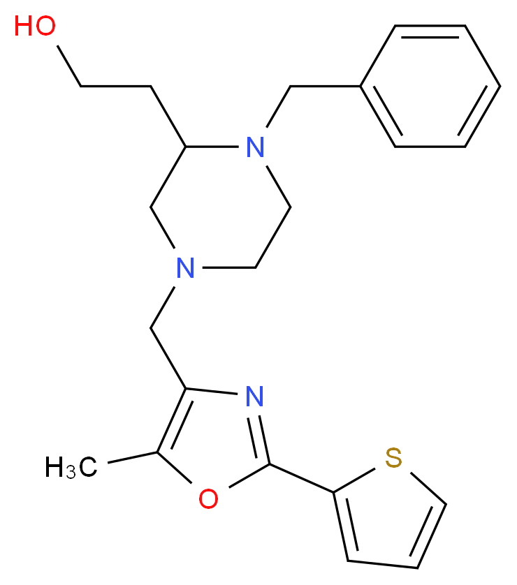 2-(1-benzyl-4-{[5-methyl-2-(2-thienyl)-1,3-oxazol-4-yl]methyl}-2-piperazinyl)ethanol_分子结构_CAS_)