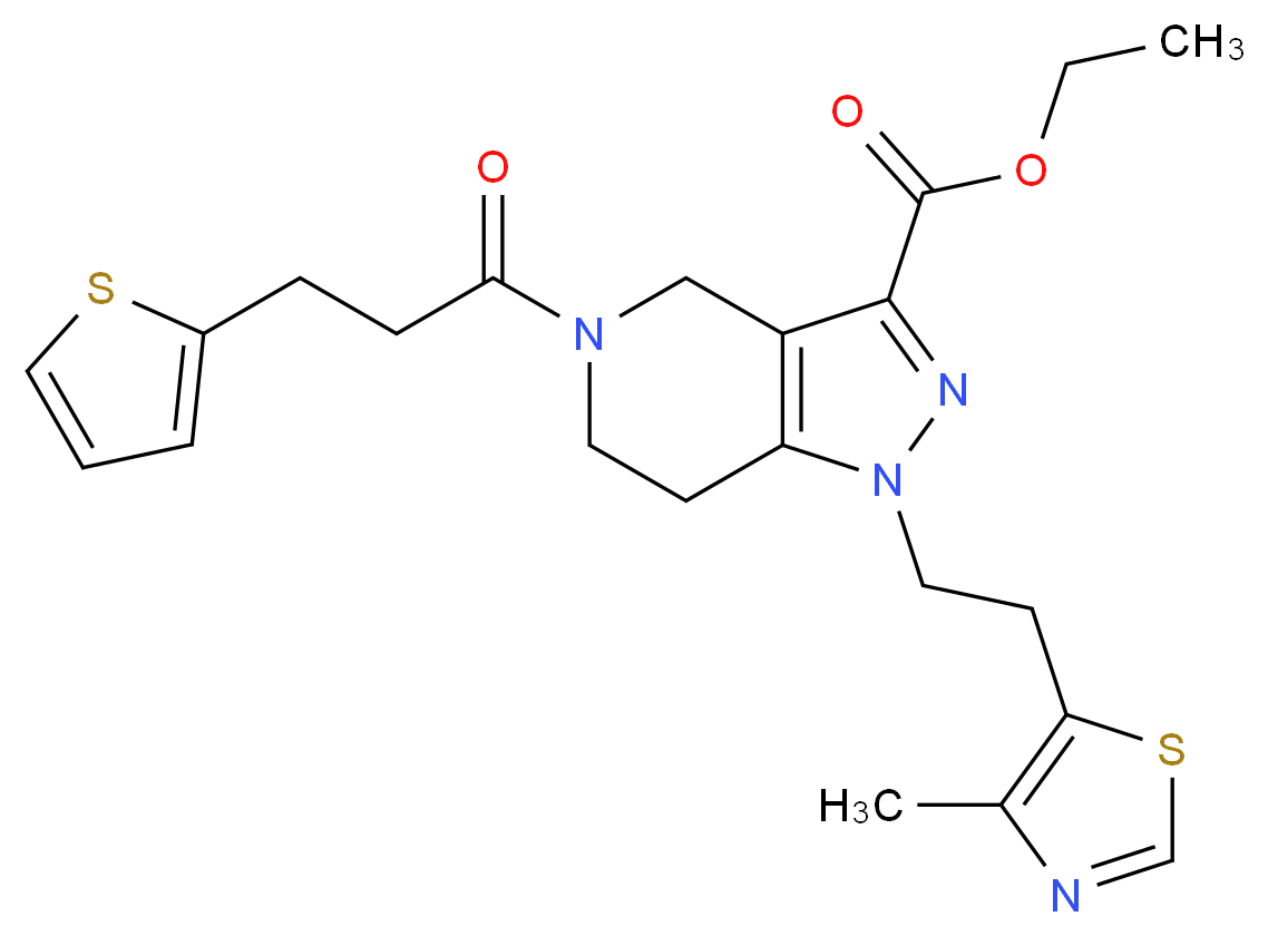 ethyl 1-[2-(4-methyl-1,3-thiazol-5-yl)ethyl]-5-[3-(2-thienyl)propanoyl]-4,5,6,7-tetrahydro-1H-pyrazolo[4,3-c]pyridine-3-carboxylate_分子结构_CAS_)