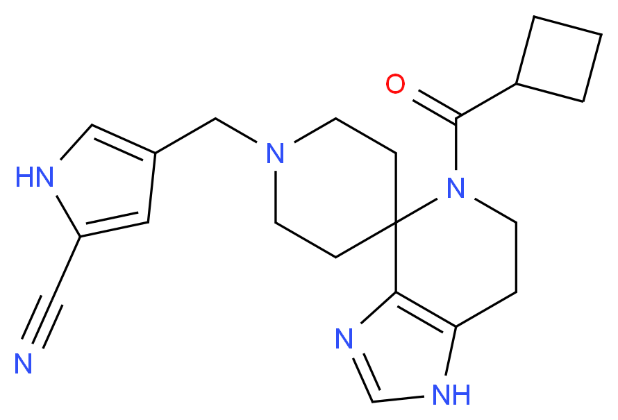4-{[5-(cyclobutylcarbonyl)-1,5,6,7-tetrahydro-1'H-spiro[imidazo[4,5-c]pyridine-4,4'-piperidin]-1'-yl]methyl}-1H-pyrrole-2-carbonitrile_分子结构_CAS_)