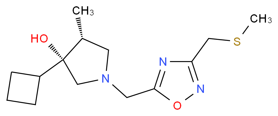 (3R*,4R*)-3-cyclobutyl-4-methyl-1-({3-[(methylthio)methyl]-1,2,4-oxadiazol-5-yl}methyl)-3-pyrrolidinol_分子结构_CAS_)