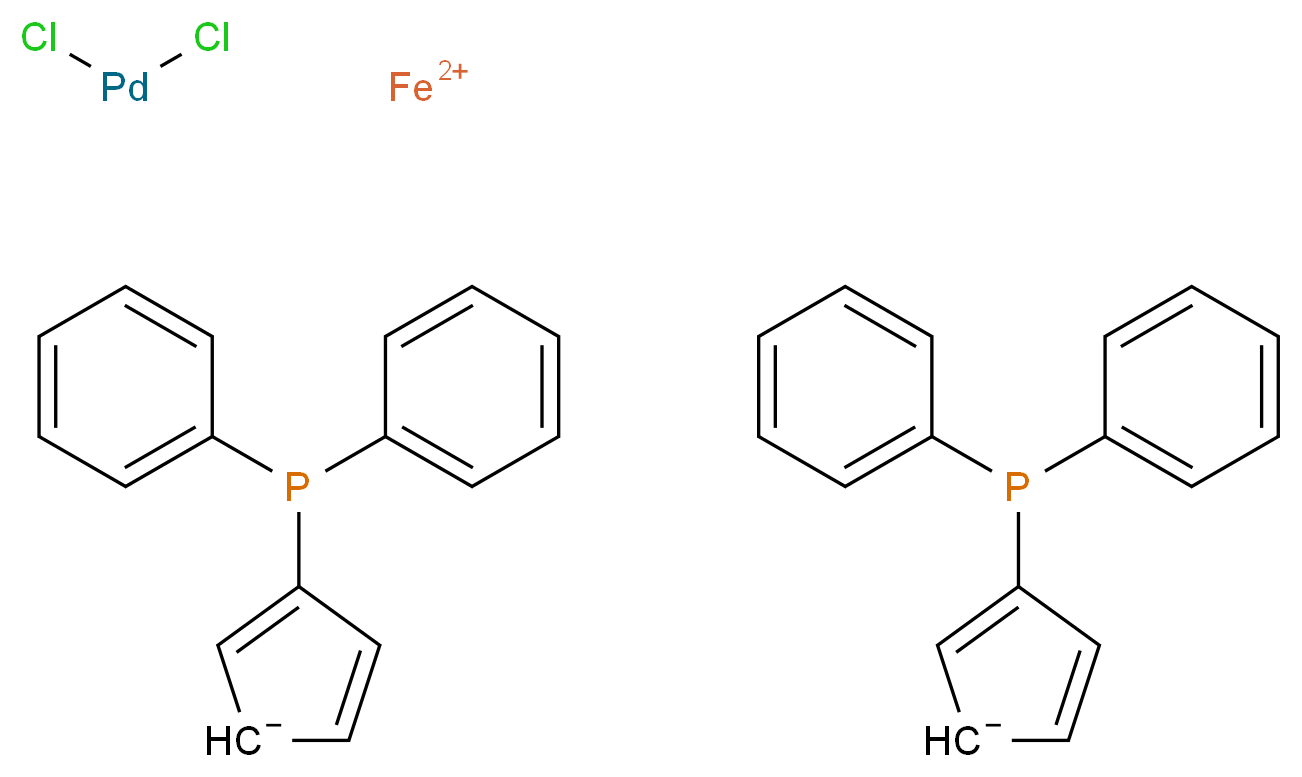 λ<sup>2</sup>-iron(2+) ion bis(3-(diphenylphosphanyl)cyclopenta-2,4-dien-1-ide) dichloropalladium_分子结构_CAS_72287-26-4