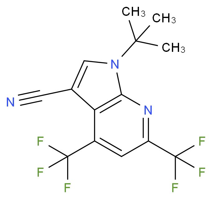 1-tert-butyl-4,6-bis(trifluoromethyl)-1H-pyrrolo[2,3-b]pyridine-3-carbonitrile_分子结构_CAS_1146221-73-9