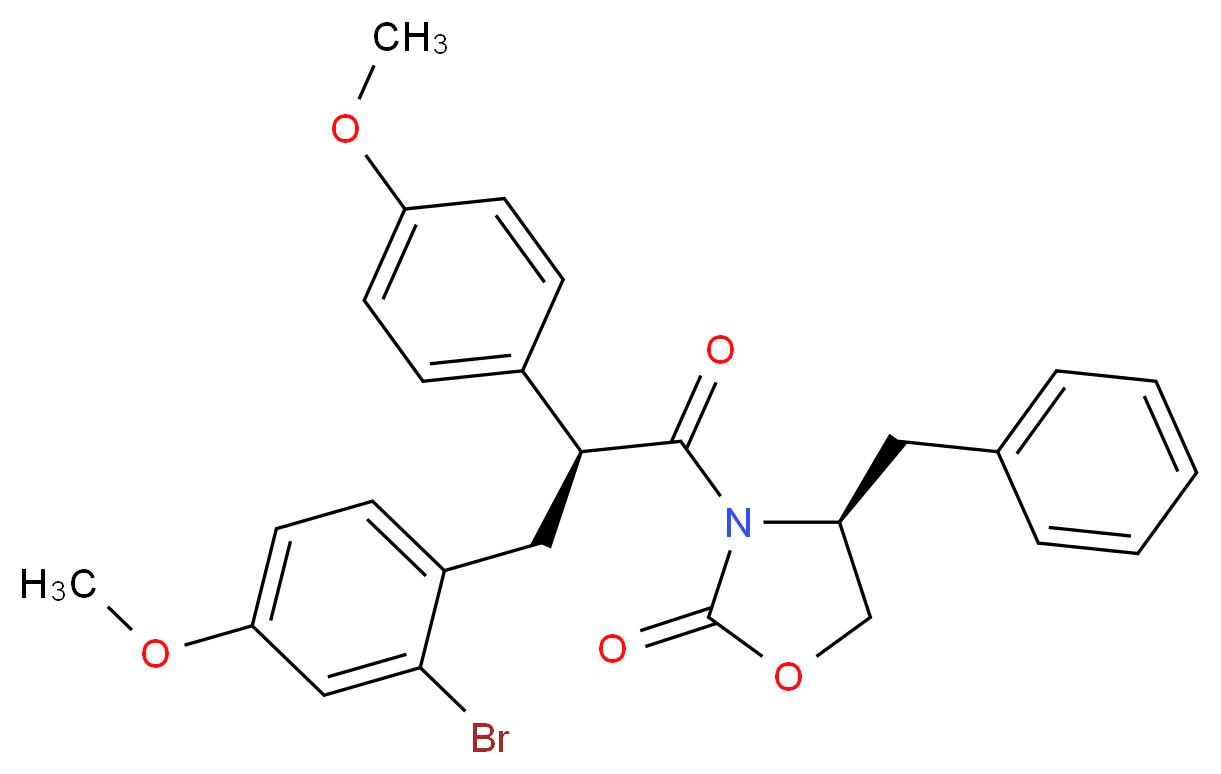 (4S)-4-benzyl-3-[(2S)-3-(2-bromo-4-methoxyphenyl)-2-(4-methoxyphenyl)propanoyl]-1,3-oxazolidin-2-one_分子结构_CAS_917379-10-3