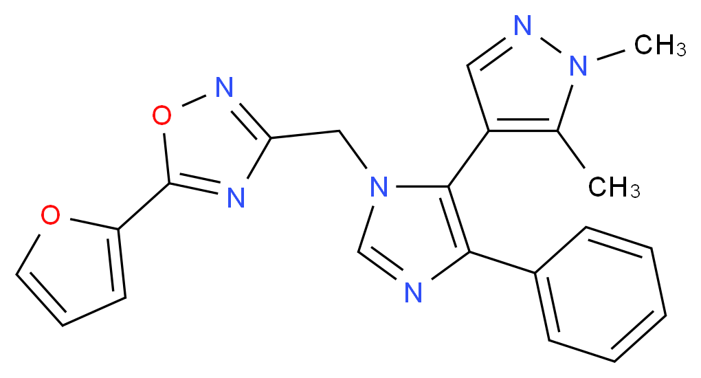 3-{[5-(1,5-dimethyl-1H-pyrazol-4-yl)-4-phenyl-1H-imidazol-1-yl]methyl}-5-(2-furyl)-1,2,4-oxadiazole_分子结构_CAS_)