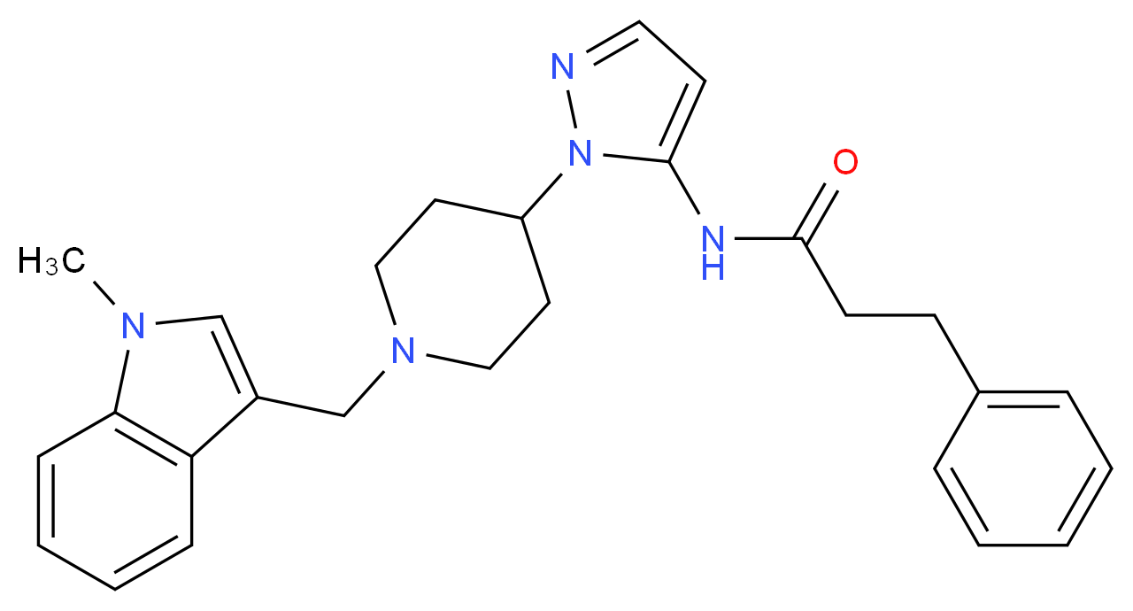 N-(1-{1-[(1-methyl-1H-indol-3-yl)methyl]-4-piperidinyl}-1H-pyrazol-5-yl)-3-phenylpropanamide_分子结构_CAS_)