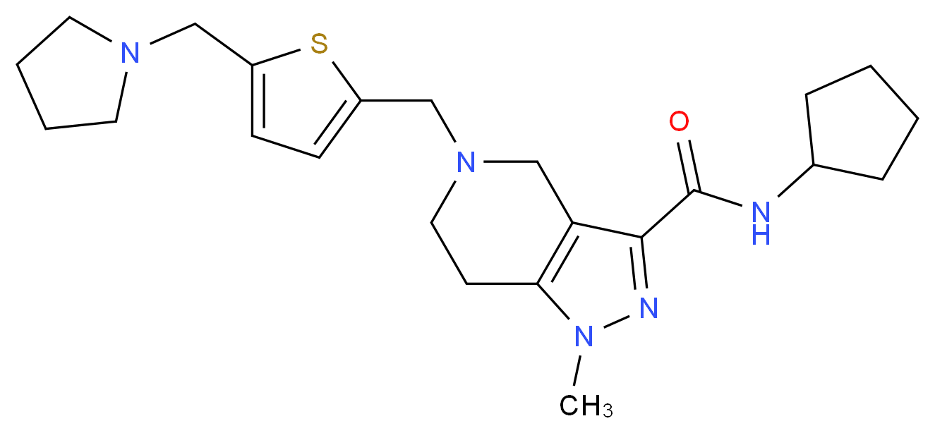N-cyclopentyl-1-methyl-5-{[5-(1-pyrrolidinylmethyl)-2-thienyl]methyl}-4,5,6,7-tetrahydro-1H-pyrazolo[4,3-c]pyridine-3-carboxamide_分子结构_CAS_)